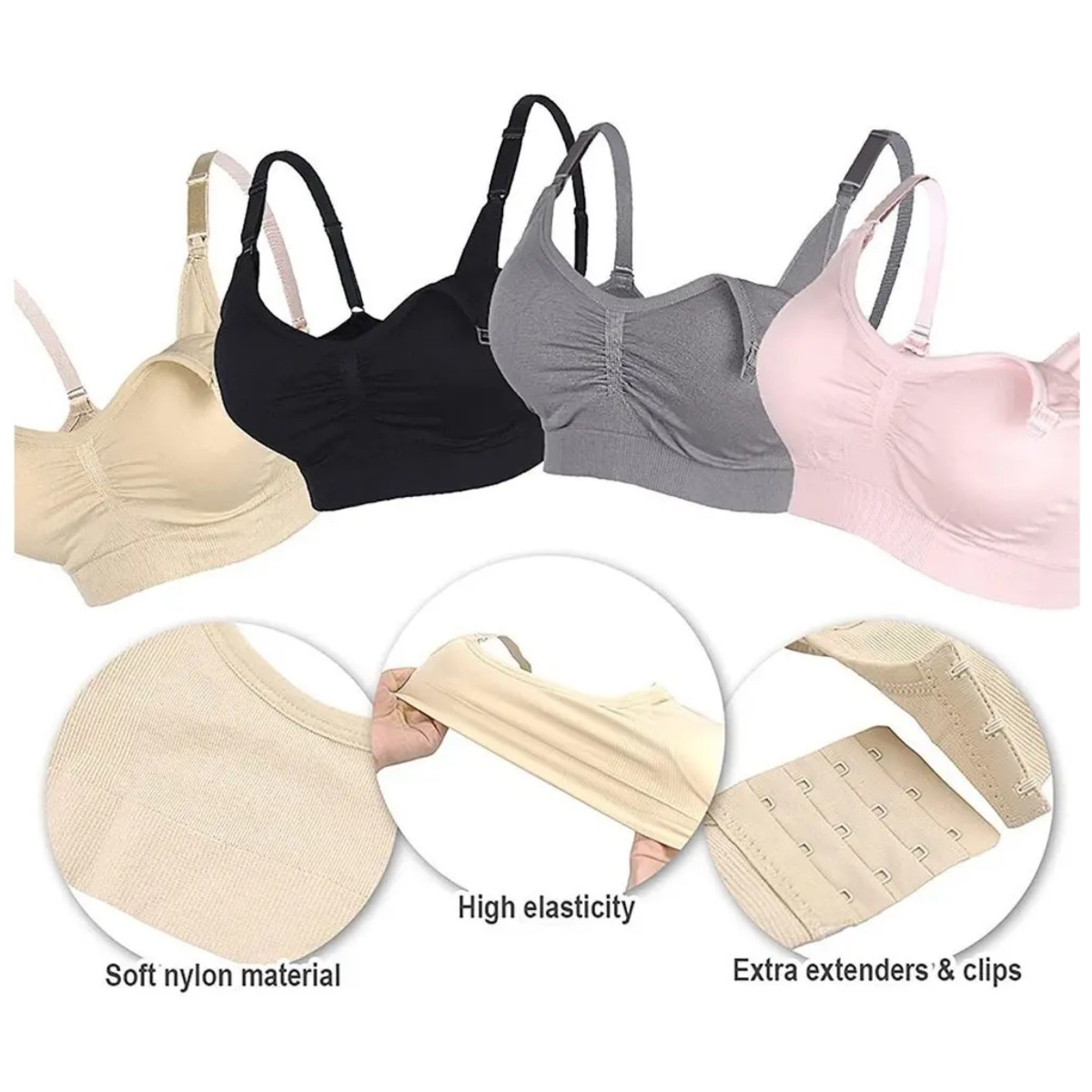 Brasier Maternidad Lactancia 4 Piezas Talla M Black+gray+skin tone+pink image number null