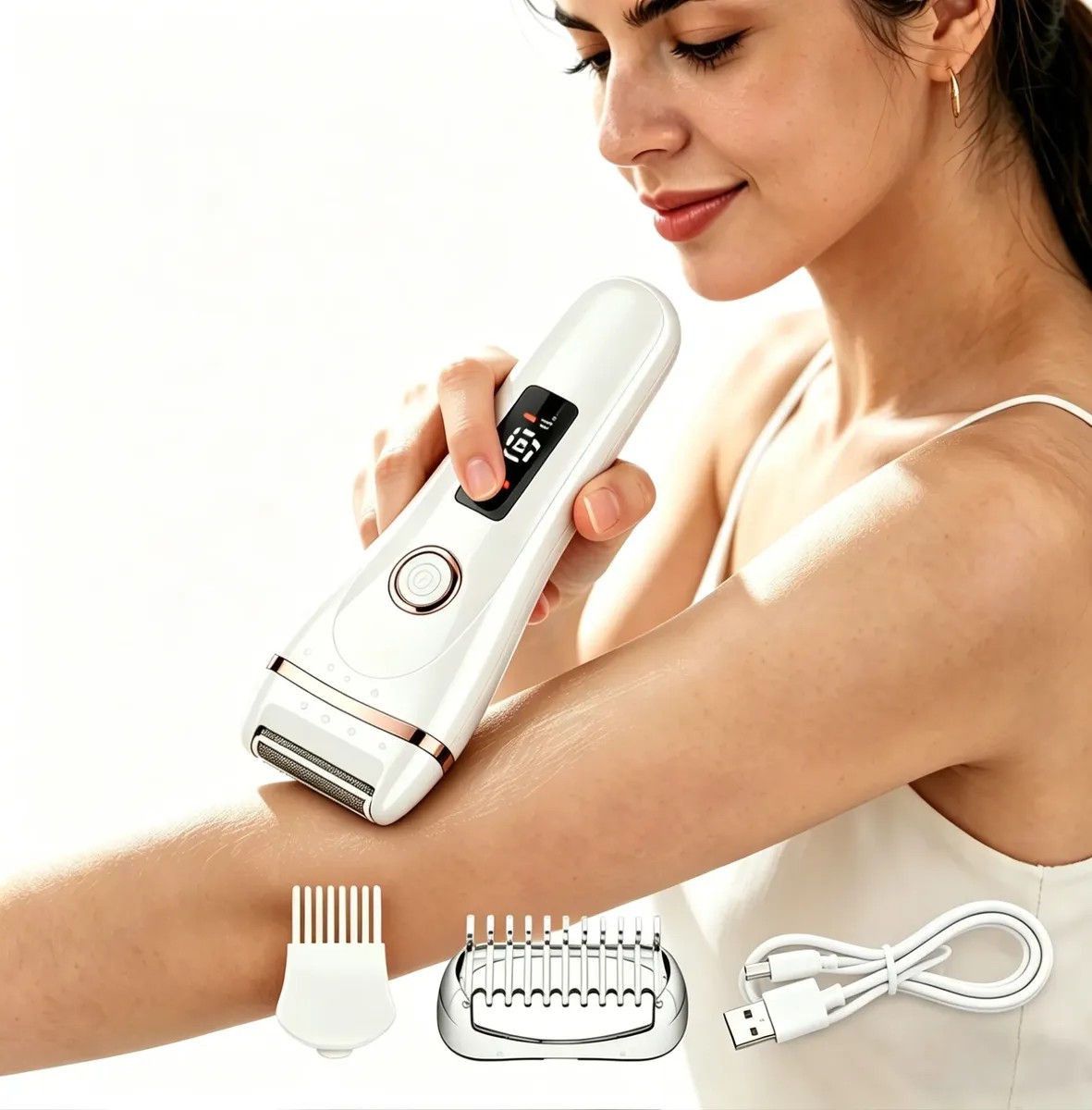 M&aacute;quina De Afeitar El&eacute;ctrica Dama Bikini Recortadora Indolor Blanco image number null