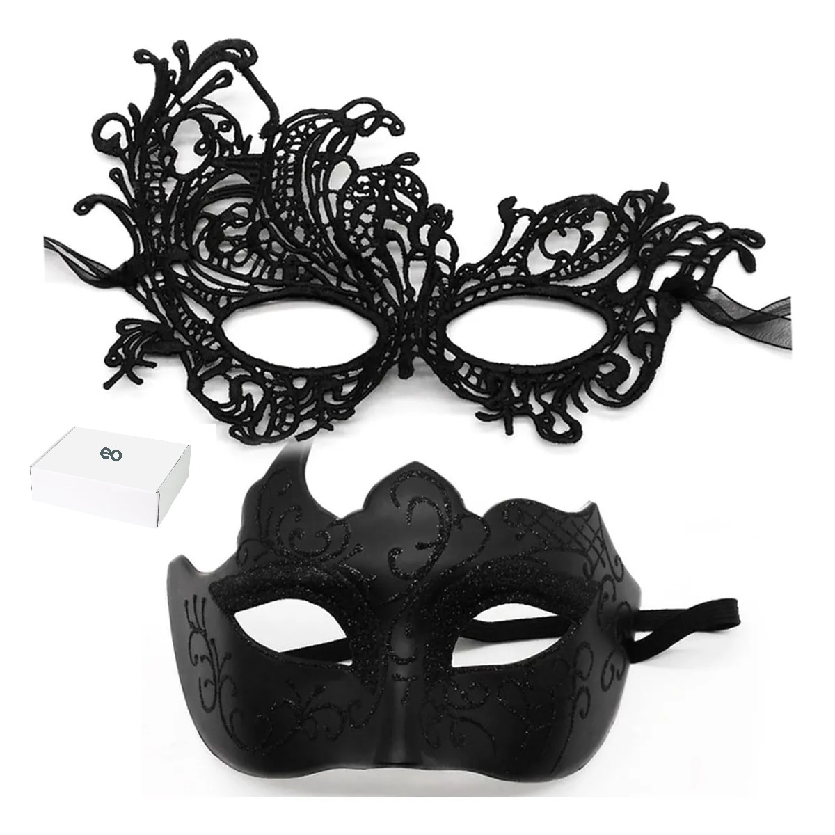2 Antifaz Fiesta Mascaras Halloween Pareja Carnaval Negro image number null