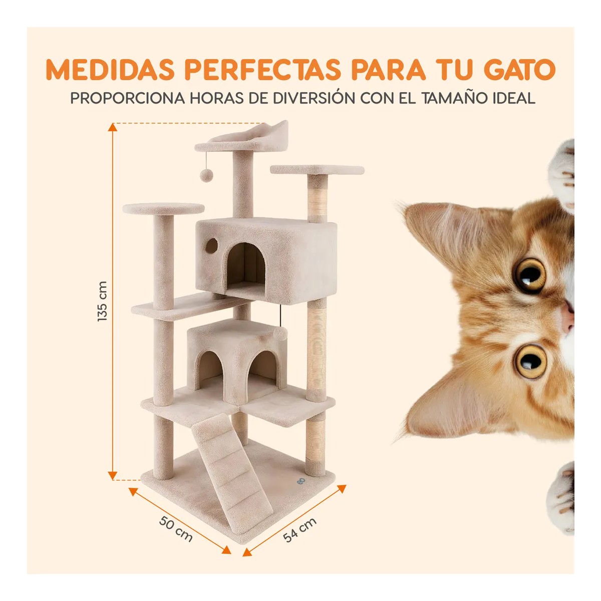 Casa Mueble Rascador Para Gato Multinivel Torre Poste Hamaca Color Beige 135cm image number null