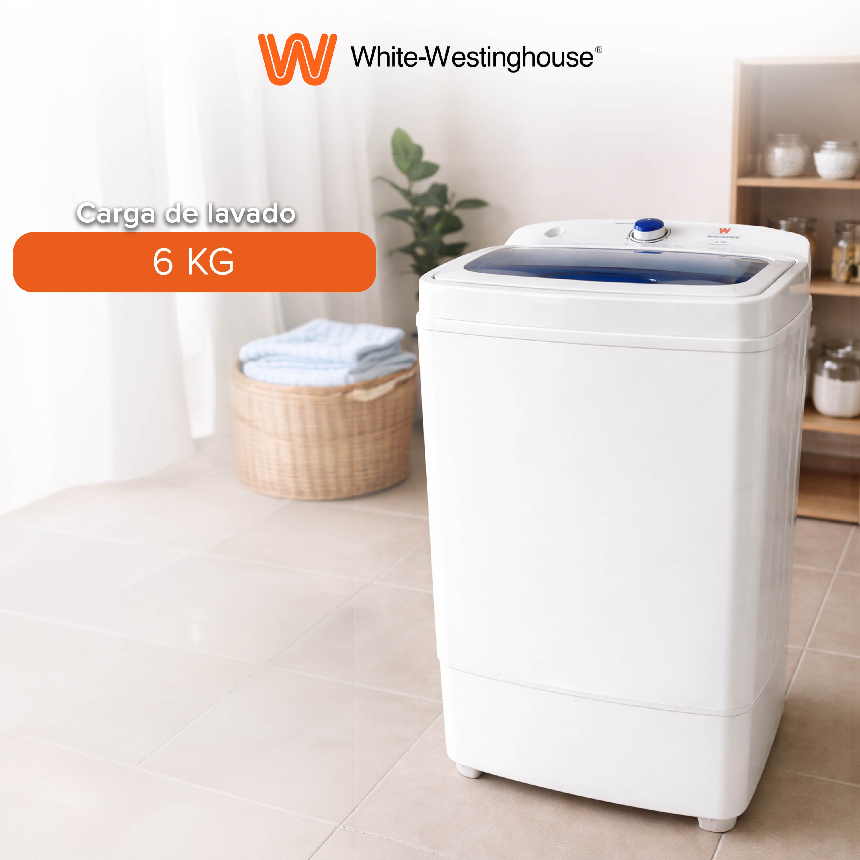 White Westinghouse Secadora centr&iacute;fuga 6kg Tapa abatible pl&aacute;stico Cesta acero inoxidable Funcionamiento silencioso image number null
