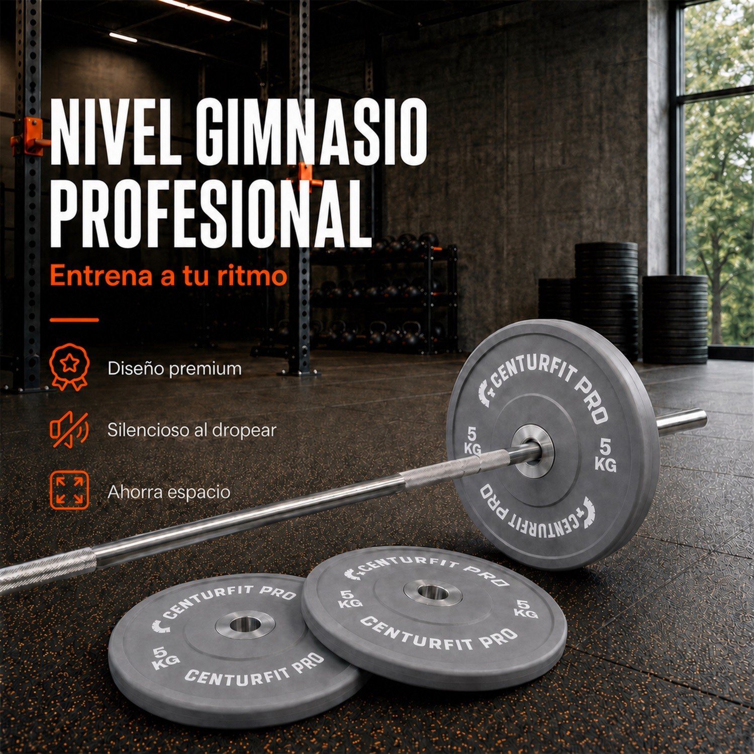 Par Discos Olimpicos Crossfit Bumper Nucleo Acero Reforzado Gris Centurfit image number null