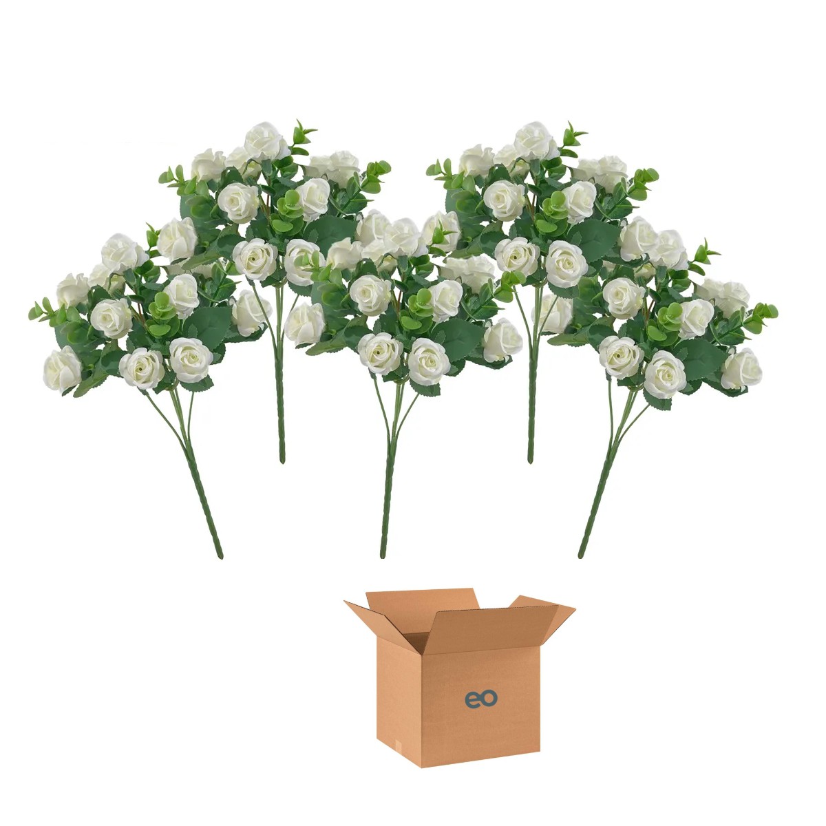 5 Ramos Flores Rose Artificiales Rama Decorativa 50 Flores Blanco image number null