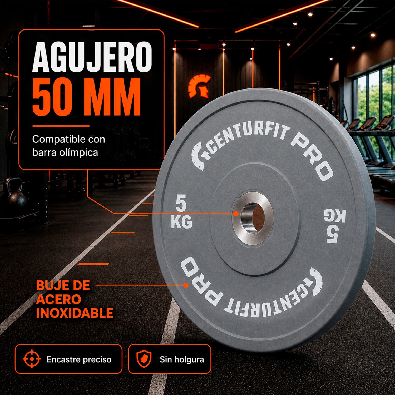 Par Discos Olimpicos Crossfit Bumper Nucleo Acero Reforzado Gris Centurfit image number null