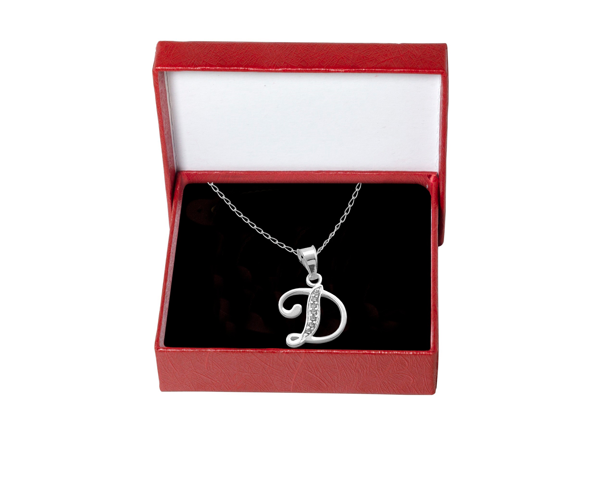 Collar Gargantilla Plata 925 Horoz Letra Inicial Cursiva D 45cm SP1404 image number null