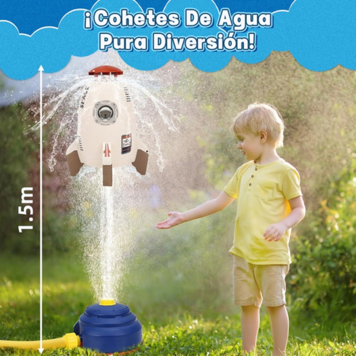 Juguete Para Ni&ntilde;os Rociador De Agua Aspersor Cohete Espacial cafe azul image number null
