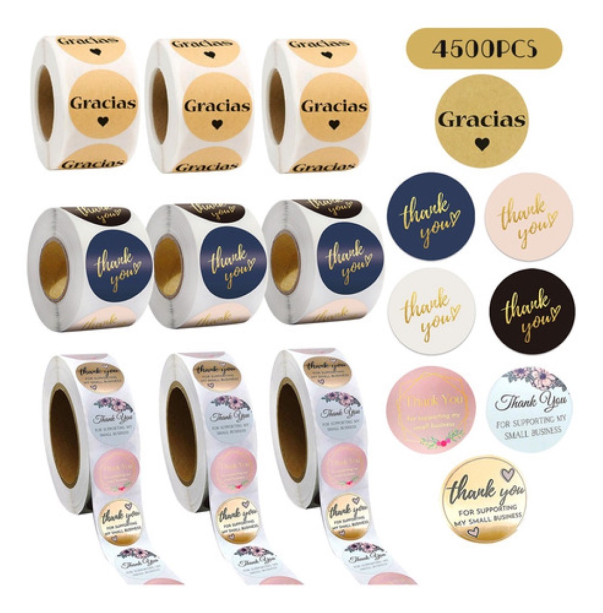 4500pcs Pegatinas Circulares De Agradecimiento image number null