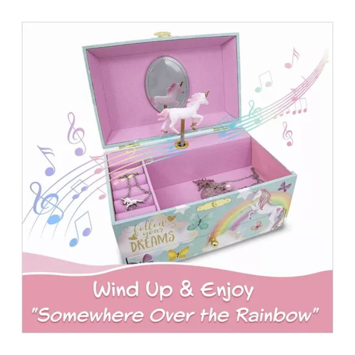 Unicornio Joyero Alhajeros Organizador Musical Ni&ntilde;a Azul Con Rosa image number null