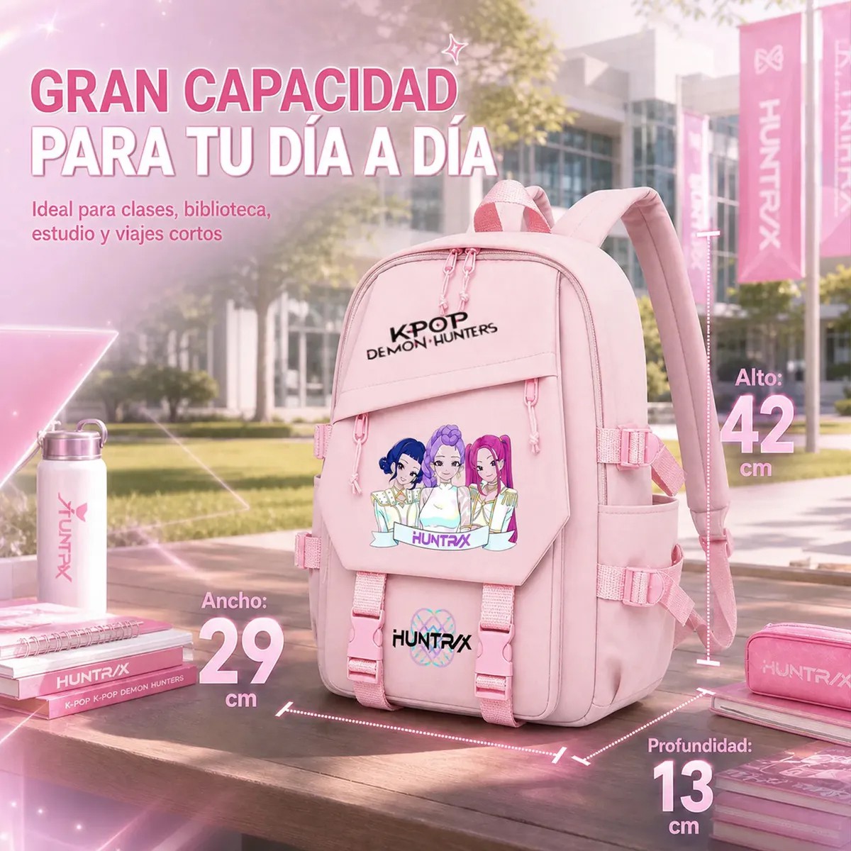 Mochila Infantil Demon Hunter 25L Impermeable Estudiante K-Pop Tribu-Ni&ntilde;o y Ni&ntilde;a Color rosa image number null