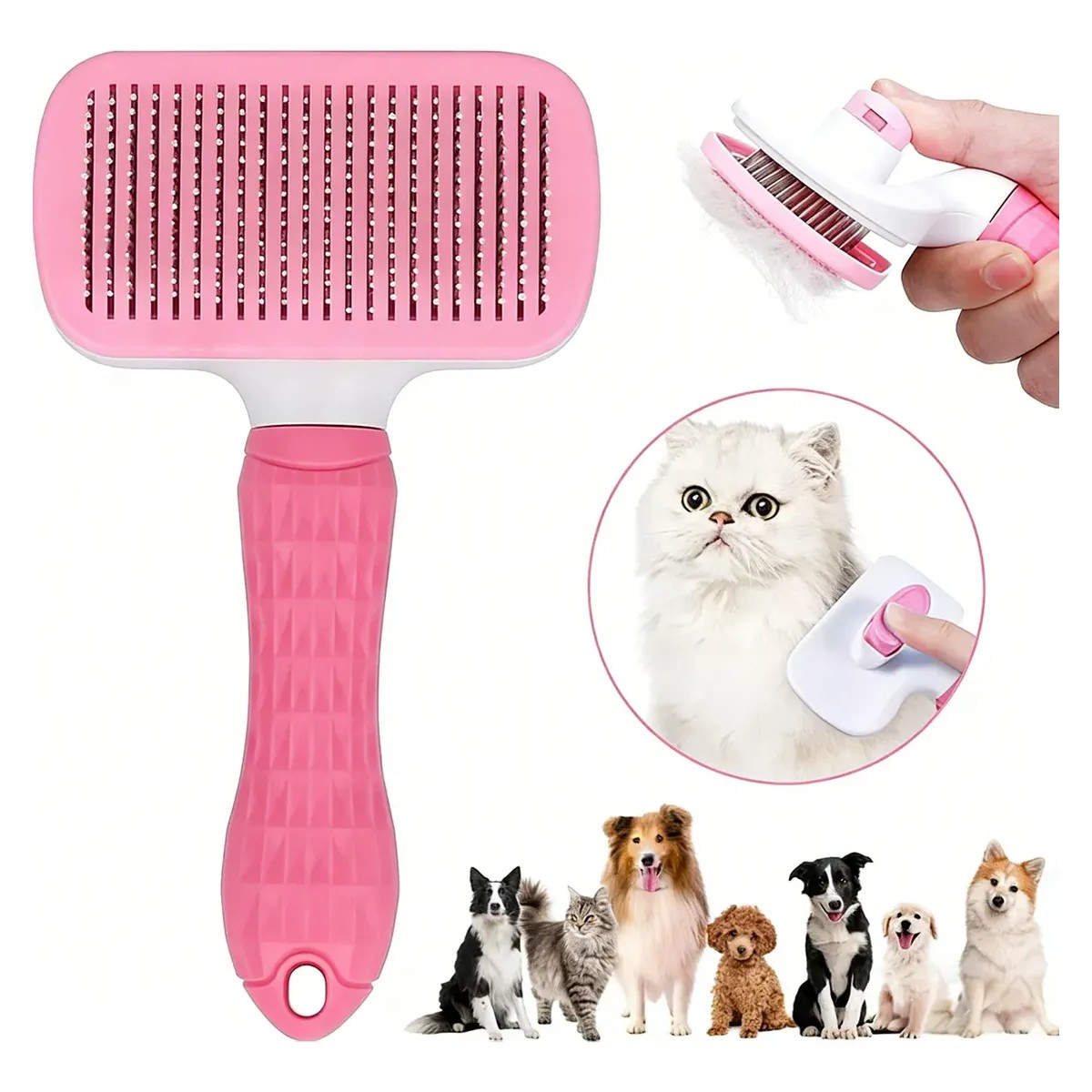 Cepillo Peine Para Perro Gato Mascotas Quitar Exceso De Pelo Color:Rosa image number null