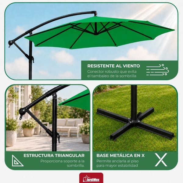 Sombrilla Jardin 3 mts Diametro Playa Sol Lateral Exterior Verde image number null