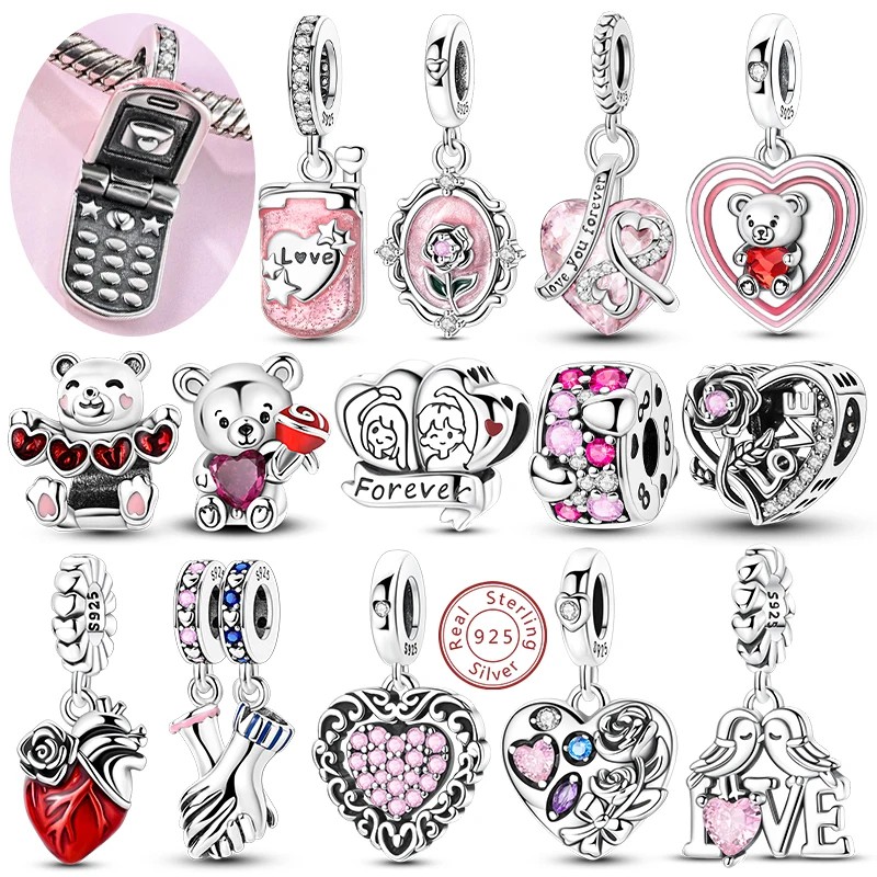 Charms de Plata Esterlina 925 para Pulsera y Collar SET 5 PCS Random, Abalorios Colgantes Edicion LOVE Joyer&iacute;a DIY image number null