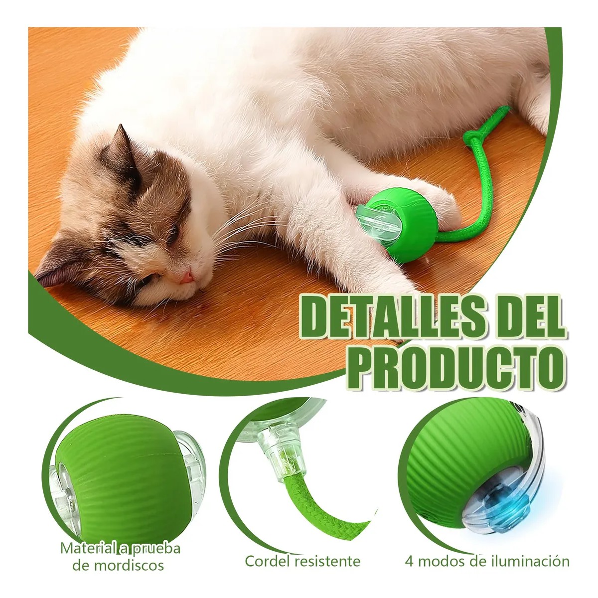 Juguetes Para Gato El&eacute;ctrico Pelota Interactiva De 360 Verde image number null