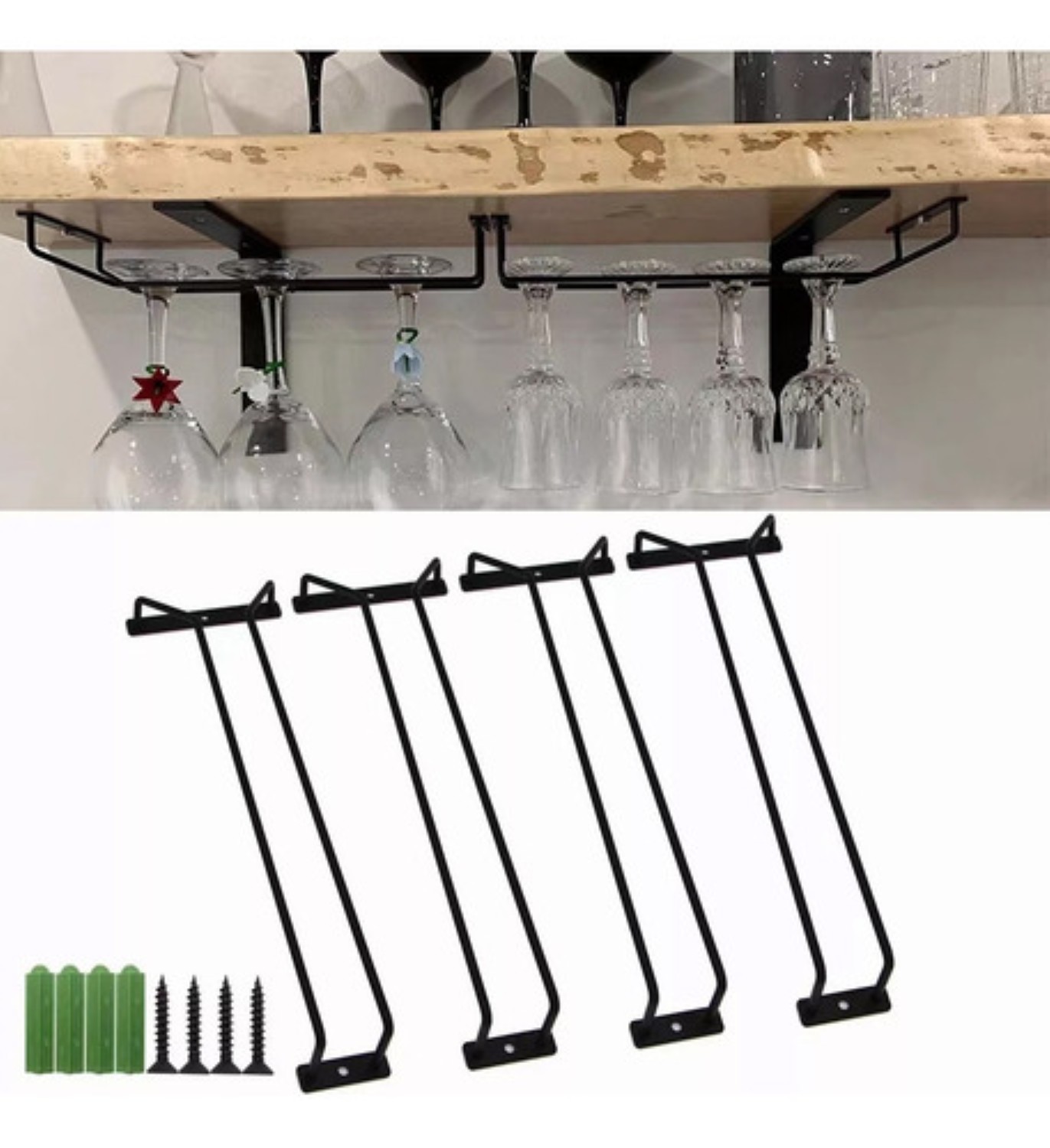 4pcs 14in Soporte Para Copas De Metal Vino Estante Colgante NEGRO image number null