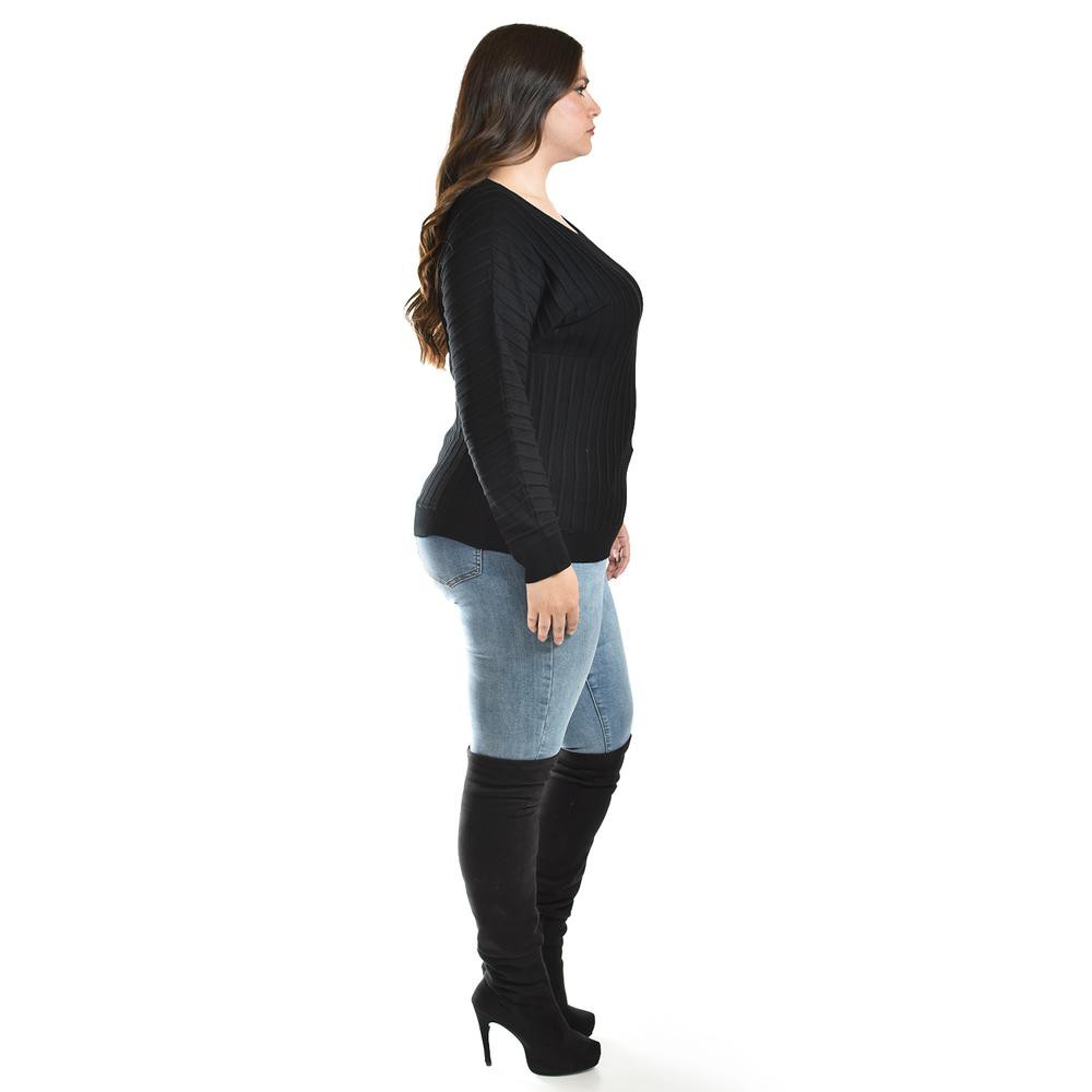 Sueter con relieve a rayas Roman Fashion / Tallas Extras, 4002 (Negro) image number null