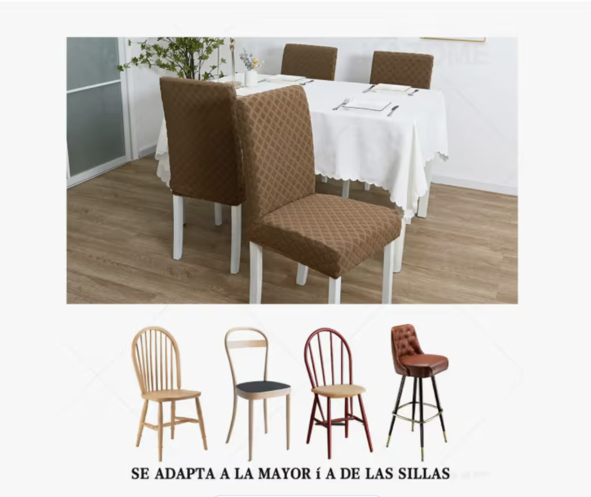 Fundas Elasticas para Silla de Comedor Modelo Marr&oacute;n 6 piezas image number null