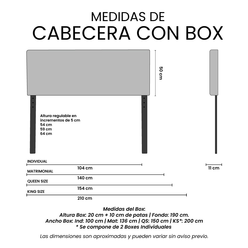 Cabecera Matrimonial Dicasa Ventur Gris Oscuro+Box image number null