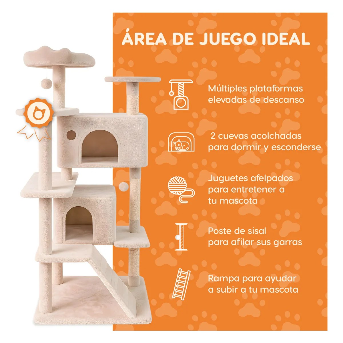 Casa Mueble Rascador Para Gato Multinivel Torre Poste Hamaca Color Beige 135cm image number null
