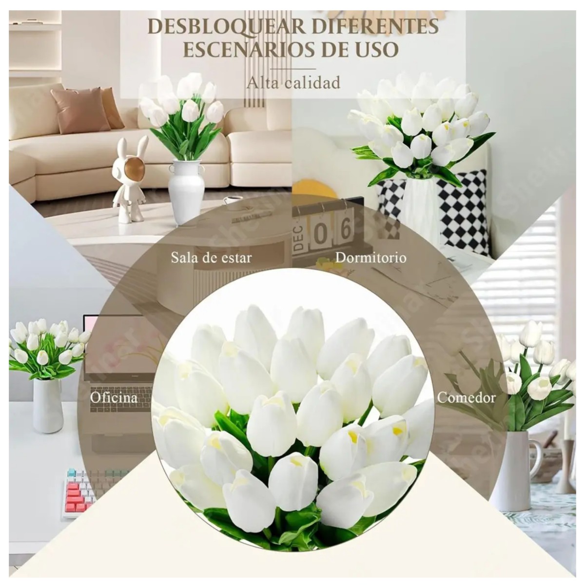 Flores Tulipanes Artificiales 30 Piezas Color: Rosa Blanco image number null