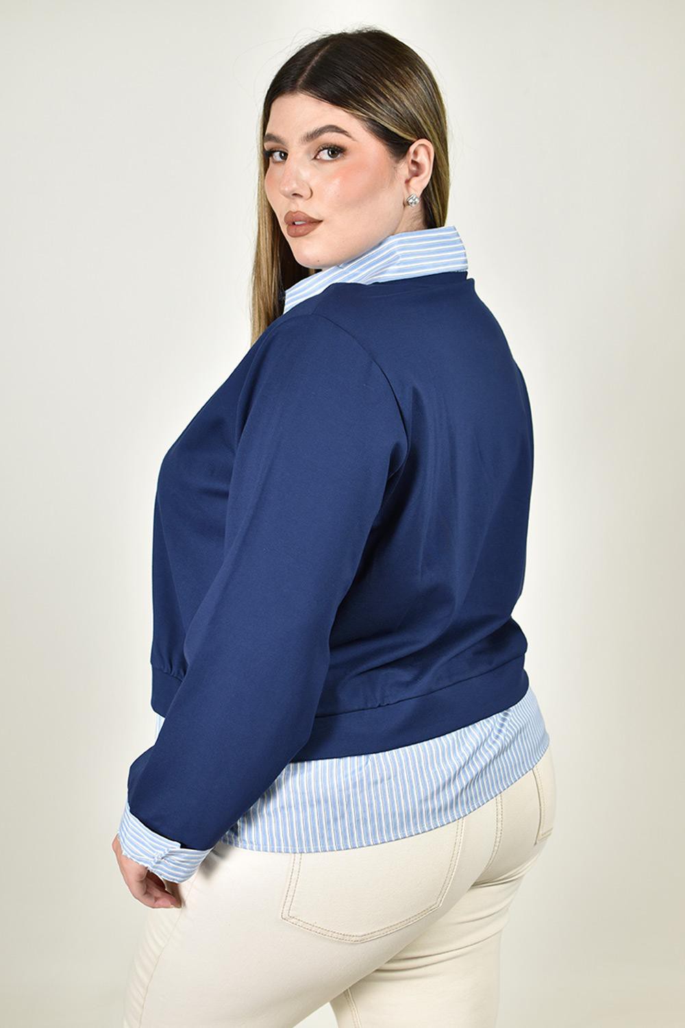 Sudadera combinada con bordado Roman Fashion /Tallas Extras, 5131 (Azul marino) image number null