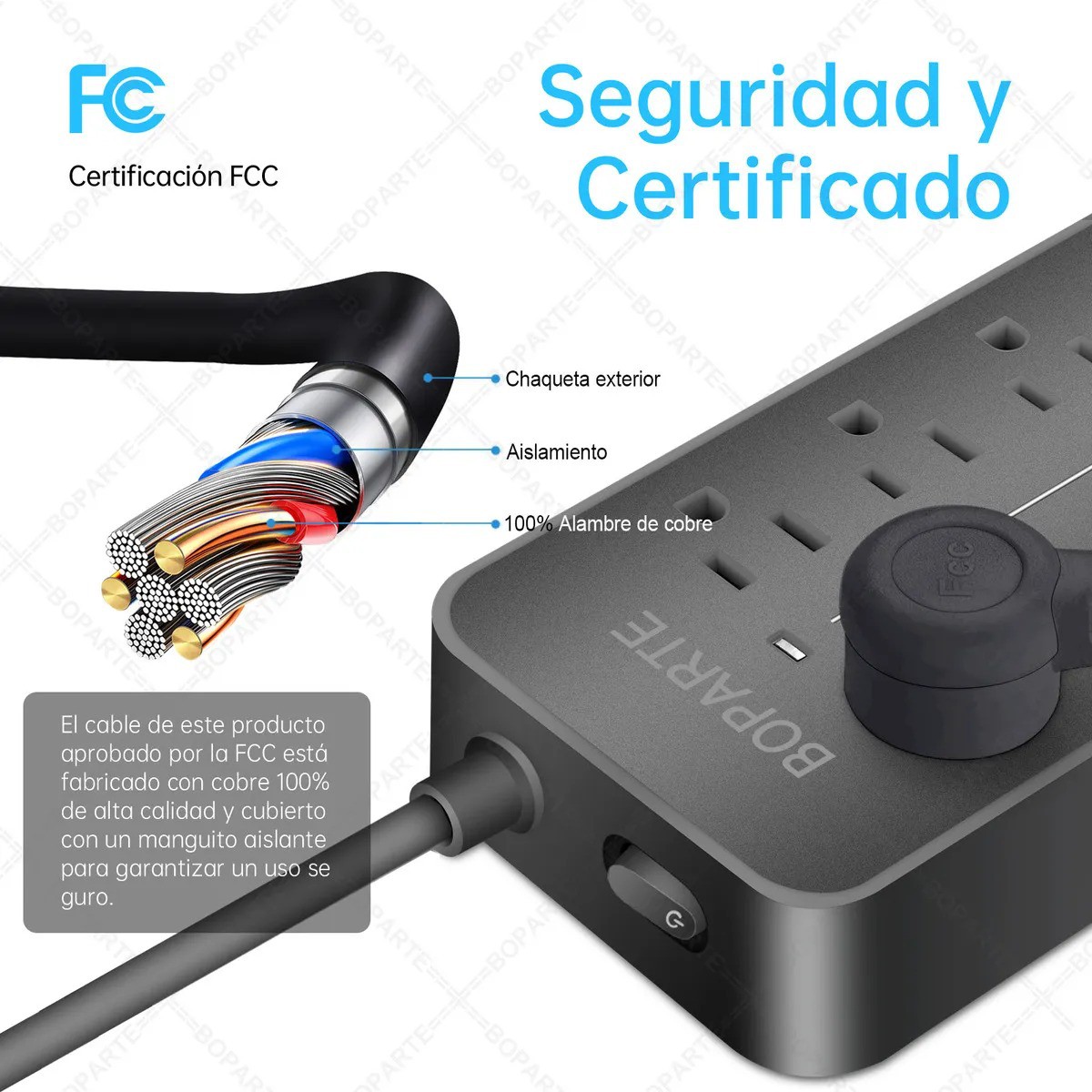 Boparte EL08 Multicontacto de 8 tomas con usb color negro largo del cable de 1.2m 10A image number null