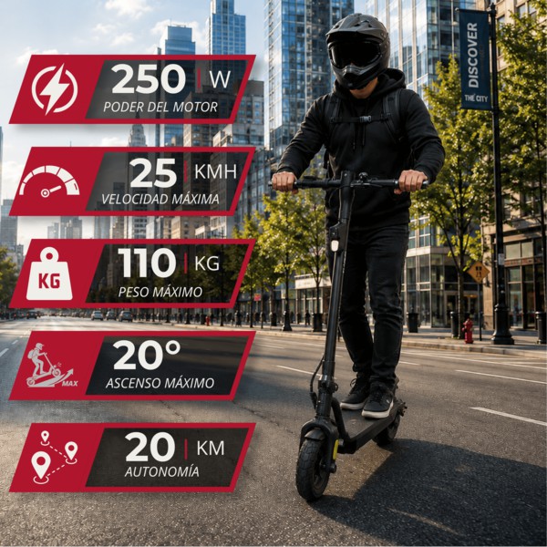 Scooter El&eacute;ctrico para Adultos 250W 25 Km/h Velocidad M&aacute;xima Llantas 8.5" Plegable con Pantalla LED Hasta 110 Kg -Negro image number null