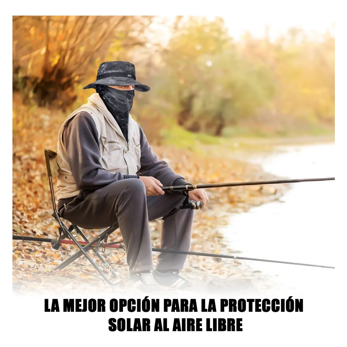 Sombrero Para Sol Protector Con Pasamonta&ntilde;as Y Manga Camuflaje Negro 2 image number null