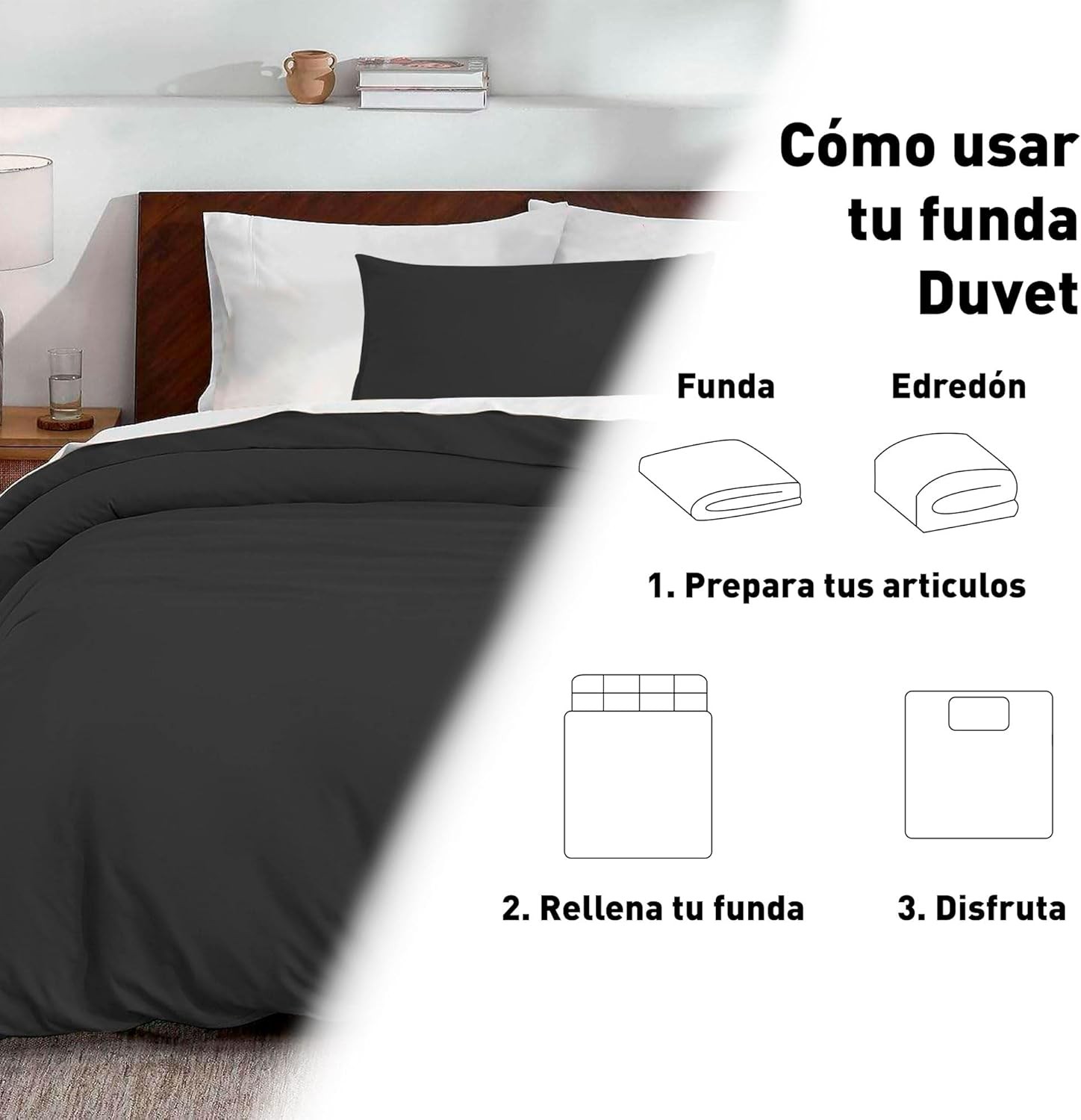Juego de Funda Duvet para Edredon Queen con Cierre de Botones y 2 Fundas de Almohada, Blanco, Bluelander image number null