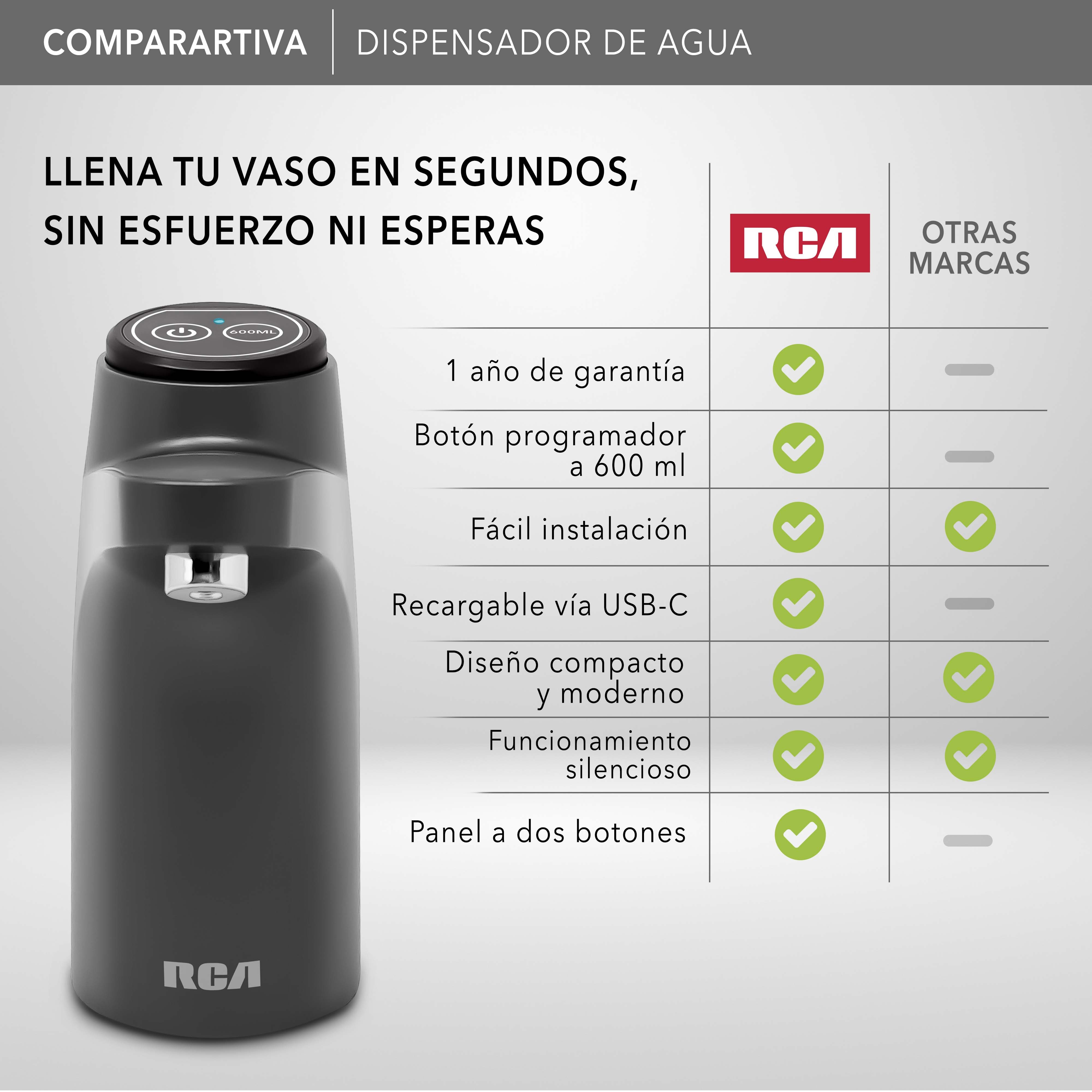 RCA Dispensador de Agua RC-WD2 El&eacute;ctrico, Compatible con Garraf&oacute;n, Funci&oacute;n de 600 ml. image number null