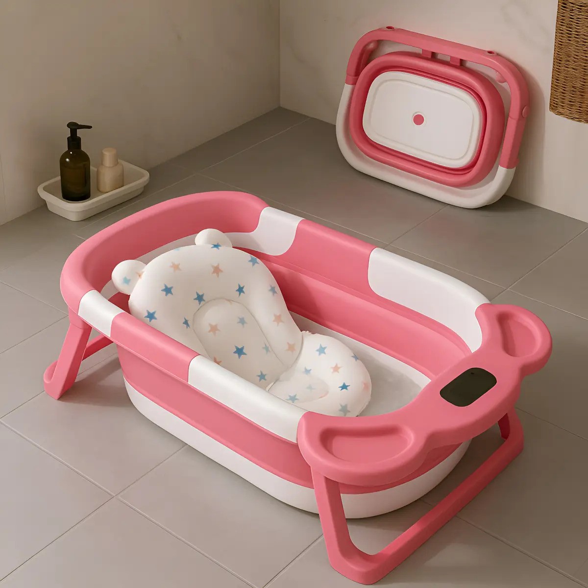 Ba&ntilde;era Tina Bebe Con Coj&iacute;n 2pz ROSA BLANCO image number null