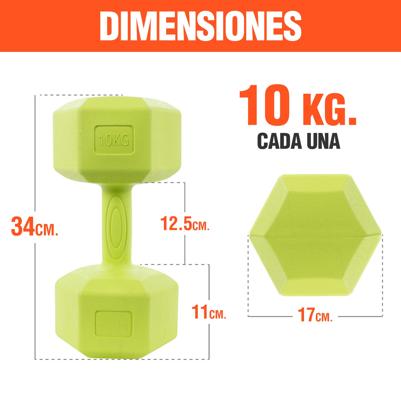 Mancuernas 10 Kg Hexagonales 2pz Pesas Altera Entrenamiento Verde Lima image number null