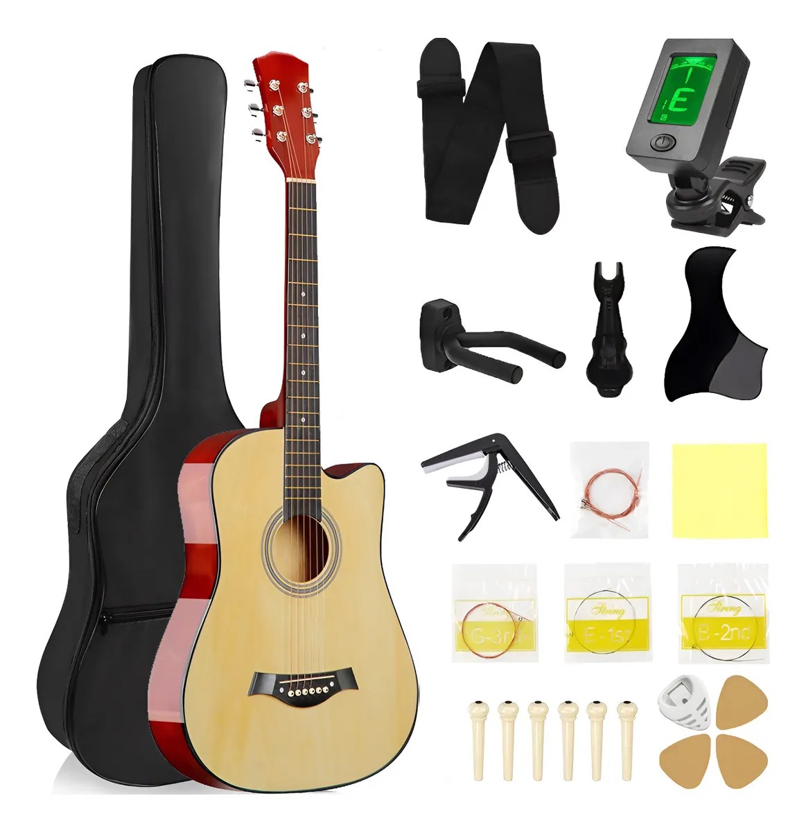 Guitarra Ac&uacute;stica Clasica 38 Inch Con Paquete De Accesorios Color Caqui Material Del Diapas&oacute;n image number null