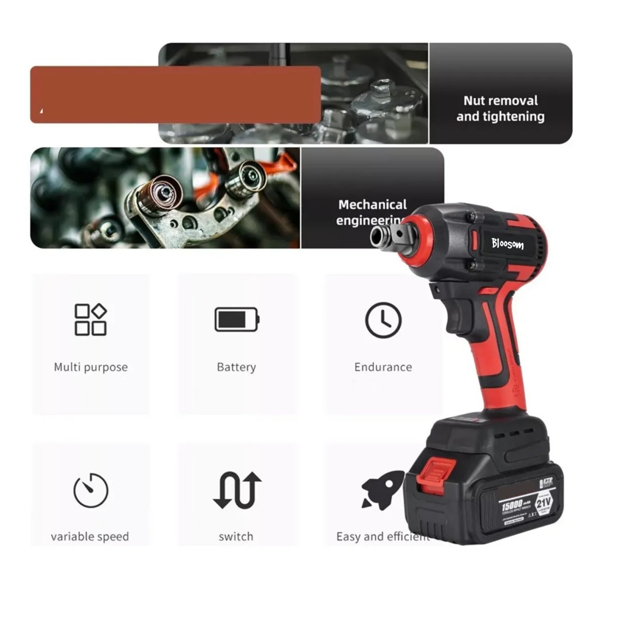 Kit Pistola Impacto Llave Inal&aacute;mbrica Bater&iacute;a, Rojo image number null