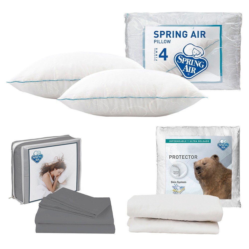 Protector Individual Spring Air Ultra Blanco + S&aacute;banas Spring Air Basic Grey + 2 Almohadas Spring Air Osos image number null