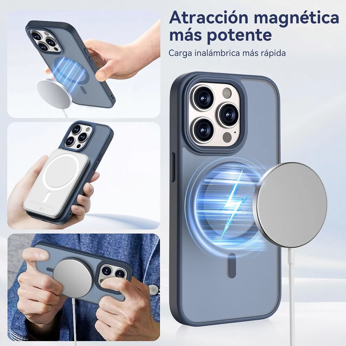 Funda Para iPhone 11 Pro Max+ Cargador Inal&aacute;mbrico 15w + Mica De Vidrio Templado Azul image number null
