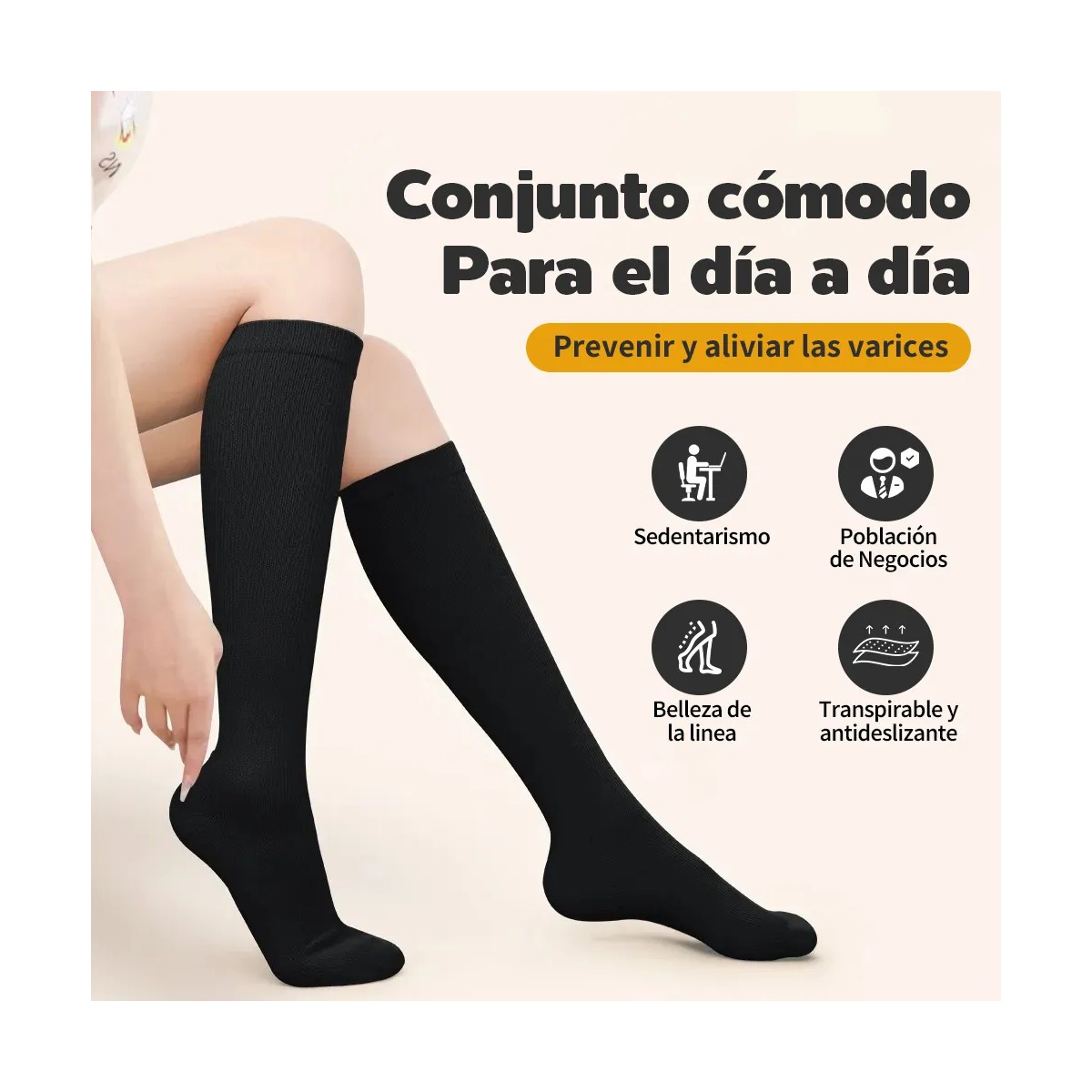 12par Medias Calcetines De Compresi&oacute;n Varices Negro blanco marr&oacute;n color piel Talla S/M image number null