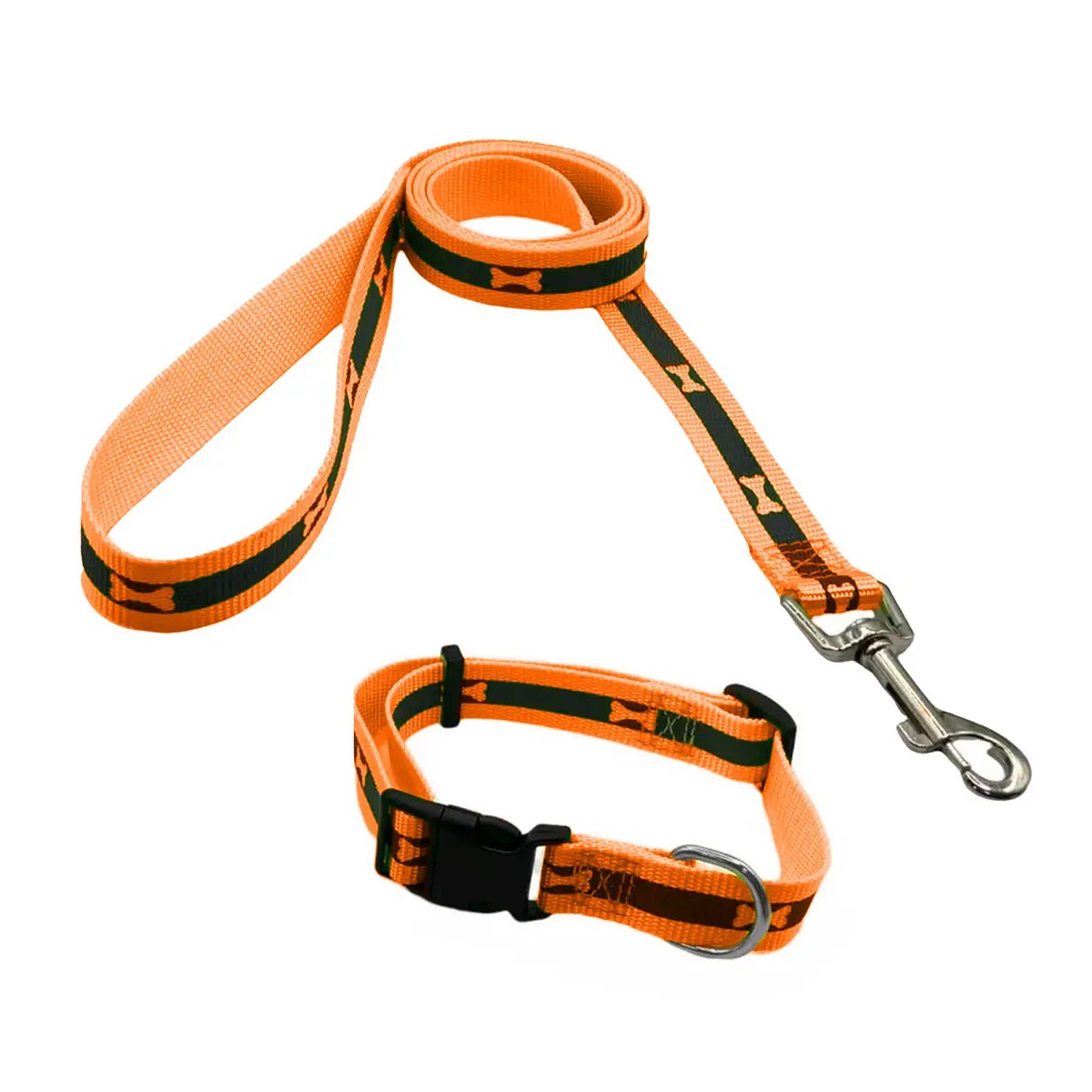 Collar y Correa Reflejante Ajustable Nailon Naranja 1.20m Perros image number null