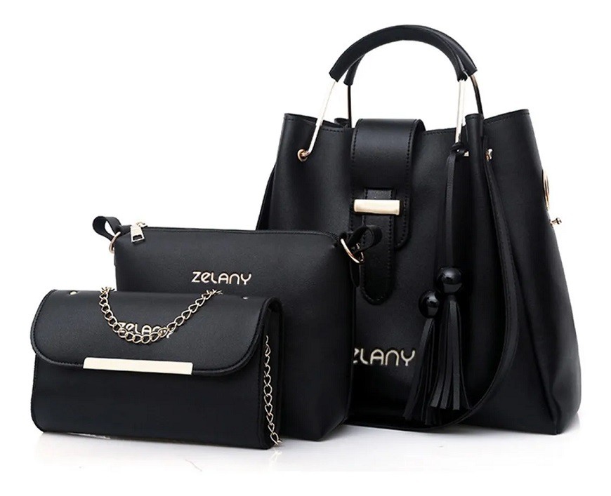 Set 3 Bolsas Bandolera Mujer Cosmetiquera Cartera Negra image number null