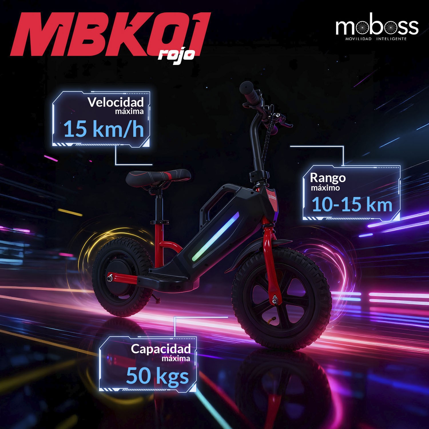 Bicicleta Electrica Infantil Moboss K01 Motor 180W 24V Roja image number null