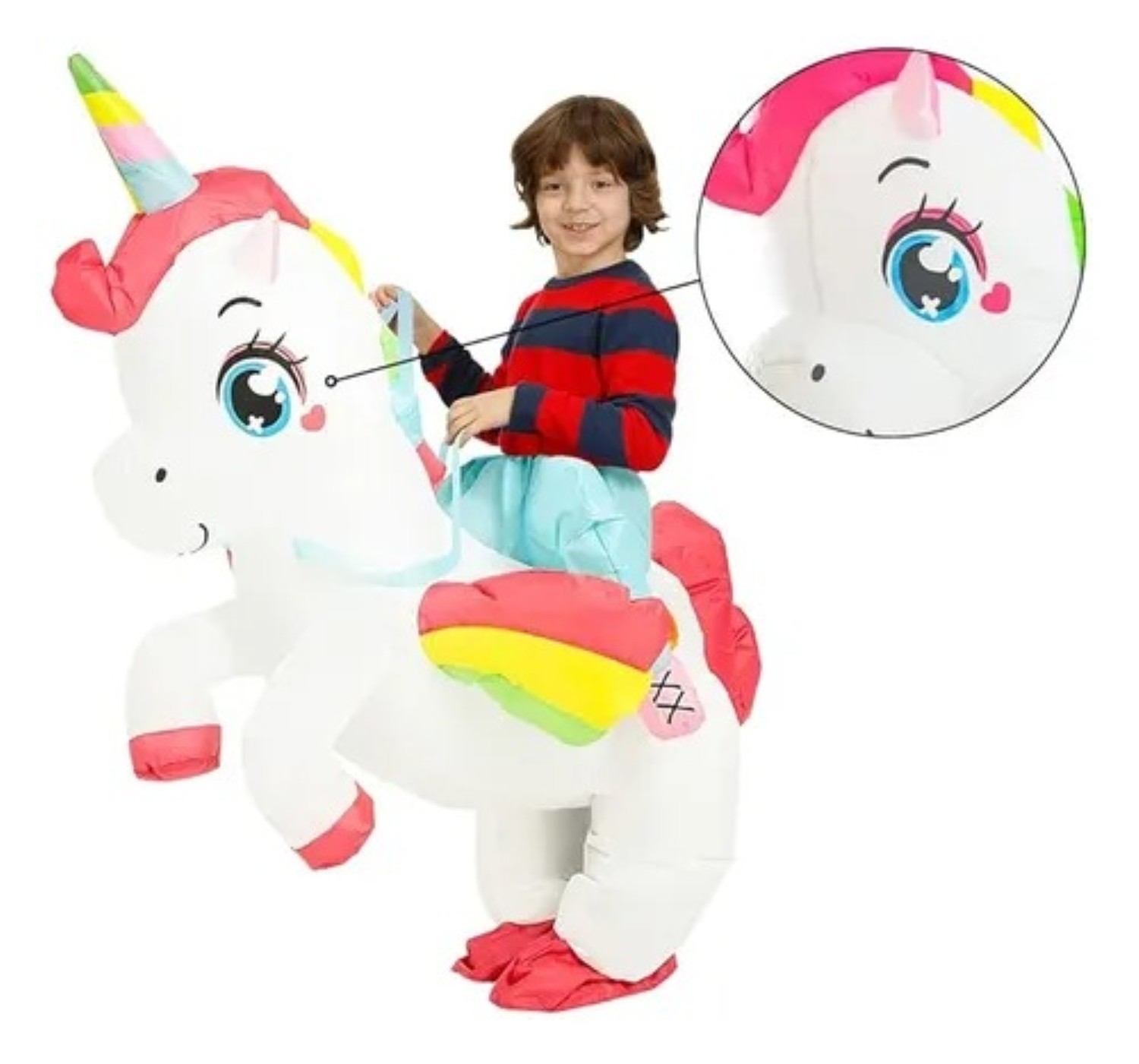 Disfraz Inflable De Unicornio Para Ni&ntilde;os 85-125cm Blanco Rojo image number null