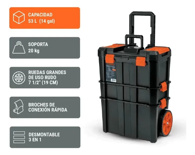 Caja Para Herramientas 19 X25 3 En 1 Desmontable Truper CHP-1925R Color Negro image number null