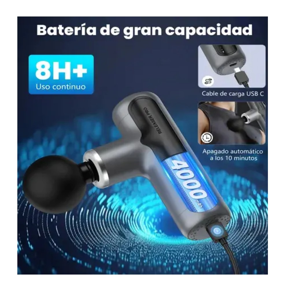 Mini Pistola de Masaje 4000mAh Massage Gun con 4 Cabezas 7 Velocidades Negro image number null