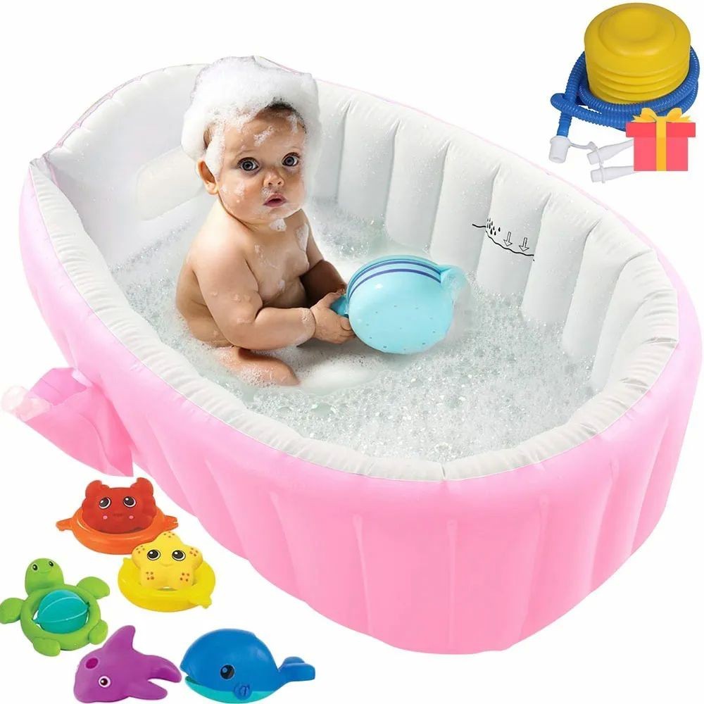 Ba&ntilde;era Bebe Plegable Con Bomba para Inflar Rosa image number null