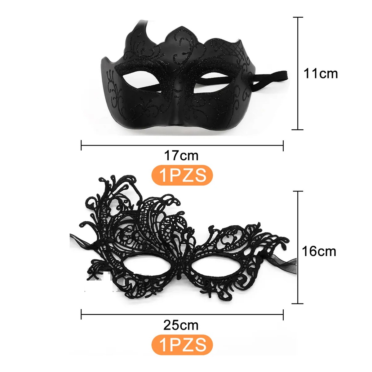 2 Antifaz Fiesta Mascaras Halloween Pareja Carnaval Negro image number null