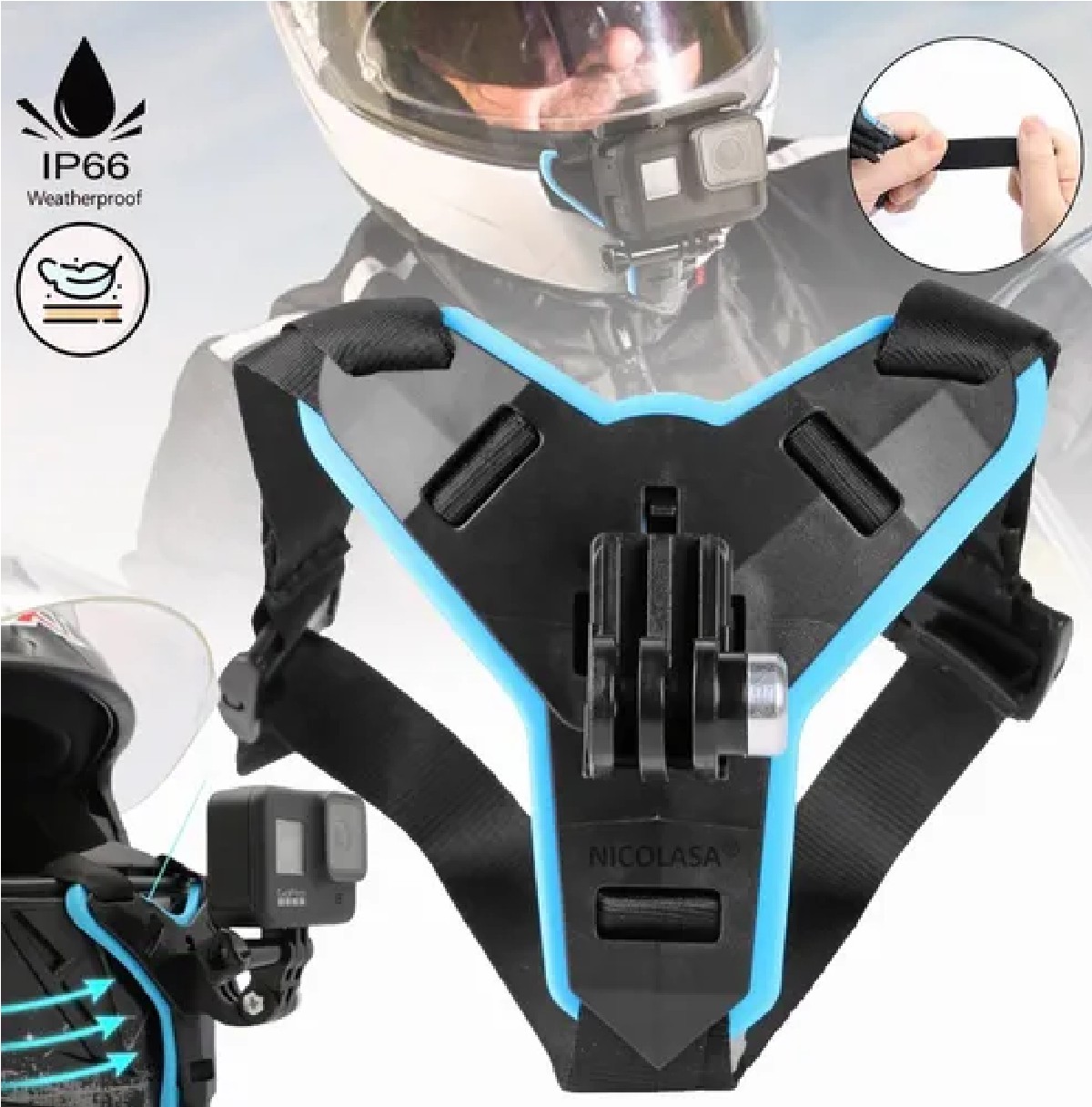 Montura De Casco Gopro Hero 9 /8/7/6/5/4/3 Para Moto Azul image number null