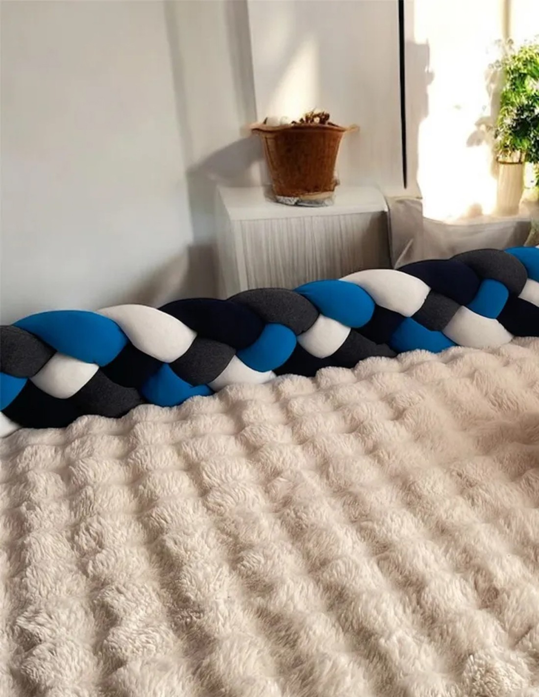 Protector Trenza Cuna Cama 4 Tubos 4 Mts Azul Beb&eacute; Esquinas Liso Multicolor image number null