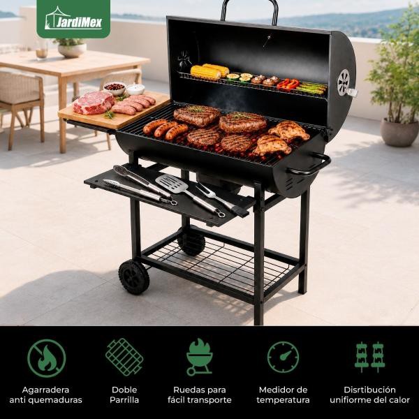 Asador Carbon 24 Pulgadas Con Parrillas Altura Ajustable Ahumador Termometro image number null