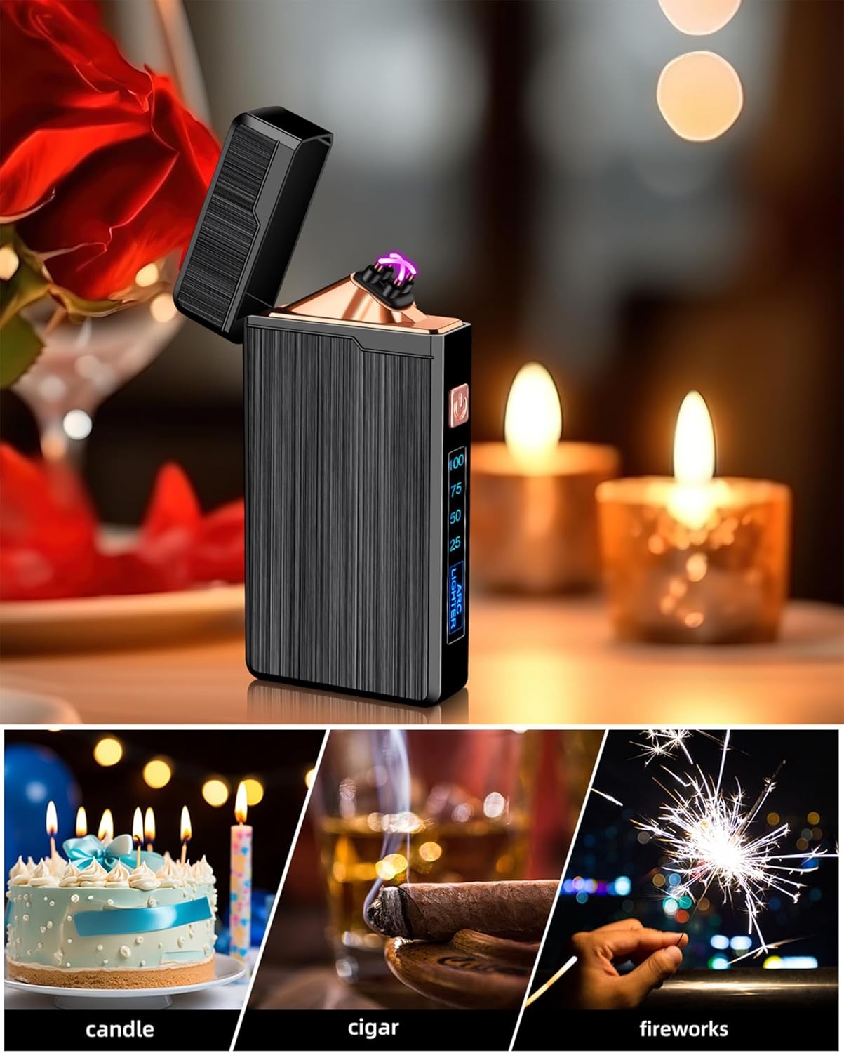 Encendedor Elegante Electr&oacute;nico Plasma Recargable Negro image number null