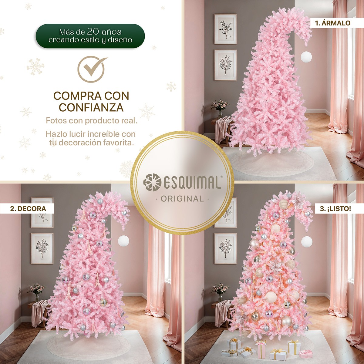 &Aacute;rbol de Navidad Gorro de Santa Punta Flexible con Esfera 1.8m 1110 Ramas para Temporada Navide&ntilde;a Rosa ESQUIMAL image number null