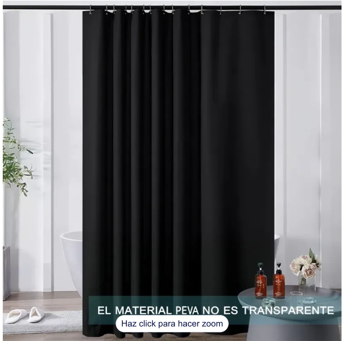 Cortina De Ducha Con Ganchos 180x180cm Impermeable Modelo Negro image number null